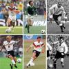 Die Kombo zeigt die ehemaligen deutschen Fußball-Nationalspieler (oben l-r) Philipp Lahm, Franz Beckenbauer, Uwe Seeler (unten l-r) Jürgen Klinsmann, Lothar Matthäus, Fritz Walter.