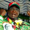 Der damalige Präsident von Simbabwe, Robert Mugabe, redet bei einer Wahlkampfveranstaltung nahe Harare auf einer Bühne. 