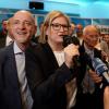 Die Spitzenkandidaten Martin Böhm und Katrin Ebner-Steiner feiern bei der Wahlparty der AfD.