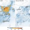 Die Karten zeigen die Konzentrationen von Stickstoffdioxid (NO2) in ganz China vom 1. bis 20. Januar 2020 (vor der Quarantäne wegen des Coronavirus) und vom 10. bis 25. Februar (während der Quarantäne).