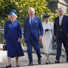 Königsgemahlin Camilla (vorne,l-r), König Charles III., Anne (hinten,l-r), Princess Royal, und Prinz Andrew auf dem Weg zur St. George's Chapel auf Schloss Windsor in Windsor.