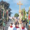 Ein langer Festzug führte gestern vom Marktplatz zum Festzelt: Mit zahlreichen Vereinen feierten die Kellmünzer ihr neues Vereinsheim. Knapp 40 Fahnenabordnungen (rechts) machten den von Pfarrer Martin Jung zelebrierten Festgottesdienst zu einem besonderen Erlebnis.  