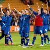 Die Isländer feiern den 1:0-Erfolg in den Niederlanden.