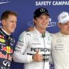 Sebastian Vettel, Nico Rosberg und Valtteri Bottas (v.l.) waren im Qualifying am schnellsten.