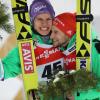 Andreas Wellinger (l) und Markus Eisenbichler holten sich Silber und Bronze. Foto: Karl-Josef Hildenbrand