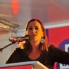 Linken-Bundesvorsitzende Janine Wissler kam zu einer Wahlkampfveranstaltung auf den Augsburger Moritzplatz.  