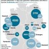 Standorte der betroffenen Sparten in Deutschland mit Mitarbeiterzahl (gerundet).