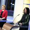 Die bisherige Regierende Bürgermeisterin Franziska Giffey (SPD, links) und ihre Stellvertreterin Bettina Jarasch (Grüne) stehen am Abend im RBB-Studio.