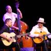 Sie hören perfekt aufeinander: Joel Locher (Bass), Robin Nolan (links) und Wawau Adler (rechts) im Parktheater. 	