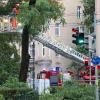 Nach dem Unwetter wird der entwurzelte Baum am Curt-Frenzel-Stadion entfernt. 