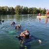 Die Rettungstaucher der Wasserwachten aus den Landkreisen Donau-Ries und Dillingen gehen gemeinsam auf Tauchgang bei einer Wassertiefe von rund sechs bis sieben Metern.  	