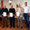 Auf dem Bild von links: Helmut Hohenadl (Vorsitzender), Rudolf Hanke (40 Jahre Mitglied), Jürgen Huhnholz (50 Jahre Mitglied), Hans-Dieter Ortmann (50 Jahre Mitglied), Pieter Weterings (Zweiter Vorsitzender) und Sandra Keller (1111. Mitglied).  	