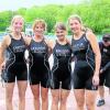 Die Riederauer Triathletinnen beim Wettkampf in Gladbeck (von links): Mathea Holaus, Olesia Prystayko, Maria Shorets, Kathrin Mannweiler. Foto: SC Riederau