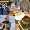 Martin Schreiber (oben links) und Michaela Grimm versorgen das Personal von verschiedenen Firmen auf dem Areal Pro in Leipheim am Donnerstagmittag mit frischen Burgern.