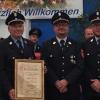 Ehrung bei der Feuerwehr Margertshausen: (von links) Zweiter Kommandant Thomas Schnell, Ehrenkommandant Herbert Schaller, Vorsitzender Markus Zaha, Kommandant Andreas Hindermayr. 	