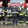 Die Helfer der Freiwilligen Feuerwehr Kühbach mit den Flyern: (von links) Markus Bergmeier, Michael Schneider, Georg-Johann Felber, Hannes Stiegler, Kreisbrandmeister Michael Bergmeier, Lena Bergmeier, Rudi Widmann.  	Foto: Peter Karl