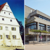 Wo früher in Wertingen das Bräuhaus (links) stand, steht heute das Gebäude der Genossenschaftsbank (rechts). Im Bildband "Wertingen im Wandel" werden viele solcher Fotos im Vergleich zu sehen sein.