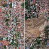 Die Bildkombo aus von DigitalGlobe zur Verfügung gestellten Satellitenaufnahmen zeigt das Stadtviertel Balora einmal vor einem Erdbeben und Tsunami links und einmal danach.