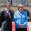 Bundeskanzlerin Angela Merkel und ihr Ehemann Joachim Sauer erwarten die Staats- und Regierungschefs der Industrienationen im bayerischen Krün.