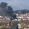 Der Brand am Bahnhof in Krumbach aufgenommen vom Demeterberg mit Blick Richtung Westen.