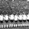 DFB-Elf 1985: (von links) Magath, Matthäus, Herget, Littbarski, Brehme, Förster, Völler, Rahn, Frontzeck, Schumacher und Rummenigge.  	 