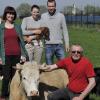Seit mehr als 30 Jahren betreiben die Kaindls in Schwifting eine Bio-Landwirtschaaft (von links): Petra Kaindl, Friederike Brummer mit Hund Jimmy, Georg und Karl Kaindl, Hütehündin Cora und Kuh Lotte. 