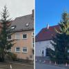 Weil der Baum links offensichtlich mehreren Menschen zu hässlich war, wurde der Christbaum in Pfuhl binnen einer Woche durch einen neuen ersetzt (rechts).