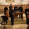 Die Mitwirkenden bei der musikalischen Andacht mit dem „Stabat Mater“ von Pergolesi in der Dreifaltigkeitskirche Haunsheim: (hintere Reihe von links) Pfarrer Friedrich Martin, Stephanie Gierer, Katharia Diana Brandel, Iris Lutzmann, Andreas Käßmeyer, Bärbel Düthorn-Rinner sowie vorne (von links) Heidrun Krech-Hemminger und Marina Bögl.  	