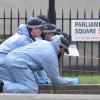 Nach dem Anschlag in London sichern Forensiker der Polizei Spuren vor dem britischen Parlament.