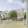 Die Platzsituation in Aystetten vom neuen geplanten Fest- und Biergarten aus zum Brunnenplatz. 