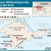 Karte zur Halbinsel Krim mit russischen Militärstützpunkten. 