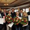 Nach der Auszeichnung im Bild von links: Wolfgang Piontek, Landrat Leo Schrell, Angelika von Janotta, BRK-Kreisgeschäftsführer Stephan Härpfer, Claudia Gratzl-Schnalzger, MdL Georg Winter, Manuela Baur, Joachim Matheis.  	