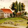 Das „Wirtshaus zum Wolfszahn“ im Jahre 1819. Im Hintergrund ist der unregulierte Lech erkennbar. 