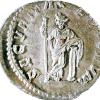 Rückseite einer Münze mit der Abbildung der Göttin.  	