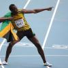 Der schnellste Mann der Welt, Usain Bolt, feiert seinen Triumph über 200 Meter.