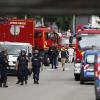 Polizei und Feuerwehr am Ort Geiselnahme in nordfranzösischen Saint-Etienne-du-Rouvray.