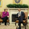 US-Präsident Barack Obama empfängt Bundeskanzlerin Angela Merkel im Oval Office des Weißen Hauses in Washington zu Gesprächen über die  Ukraine-Krise. Offensive starteten.