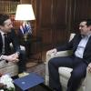 Schwierige Verhandlungen: Eurogruppen-Chef Jeroen Dijsselbloem (l.) im Gespräch mit dem griechischen Regierungschef Alexis Tsipras.