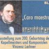 Einladung der Badischen Landesbibliothek zu der jetzt beginnenden Ausstellung „Caro maestro“. Sie enthält ein fotografisches Porträt, das um 1850 entstanden ist (Original in Stadt- und Universitätsbibliothek Frankfurt/Main).
