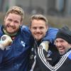 Torwart Patrick Rösch, Christian Essig, Tobias Heikenwälder (von links) freuen sich trotz der mäßigen Testspiel-Ergebnisse auf die Fortsetzung der Saison in der bayerischen Regionalliga.  
