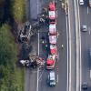 Das Luftbild zeigt die Unfallstelle auf der Autobahn A9 bei Münchberg.