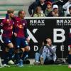 Leipzigs Torschütze Timo Werner (l-r), Xavi Simons und David Raum jubeln nach dem Treffer zur 1:0-Führung.