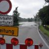 Hochwasser in Schwaben. Hier im Bild Sperrung zwischen Lauingen und Weisingen (Landkreis Dillingen). 