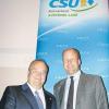 Strahlten bei der Nominierungsversammlung der CSU in Stadtbergen um die Wette: Bürgermeisterkandidat Paul Metz und Landrat Martin Sailer (von links). 