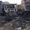 Verbrannte Lastwagen nach russischen Drohnenangriffen im Raum Odessa in der Südukraine.