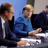 Bundeskanzlerin Angela Merkel, Berlins Regierender Bürgermeister Müller und Bayerns Ministerpräsident Markus Söder gaben nach ihren Beratungen eine Pressekonferenz im Kanzleramt.