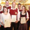 Ehrungen bei den Siebnacher Musikanten. Auf dem Foto (von links): Hubert Pfluger (40 J.), Dirigent Simon Forster, Anna Weber (15 J.), Gerhard Wiedemann (1. Vors.), Franz Pfluger (40 J.), Martin Jall (ASM), Margit Mang (D2), Herbert Rau (ASM) und Vitus Mögele (D1). 