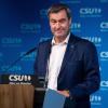 Markus Söder (CSU), Ministerpräsident von Bayern, nimmt nach einer Sitzung des CSU-Vorstands zur Landtagswahl in Bayern an einer Pressekonferenz teil.