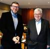 Der frühere Bundesaußenminister Joschka Fischer im Gespräch mit Chefredakteur Peter Müller und Politikredakteurin Margit Hufnagel.