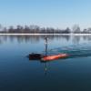 Das Forschungsboot des Start-Ups Lemvos auf dem Einsatz auf dem Baggersee bei Hamlar.